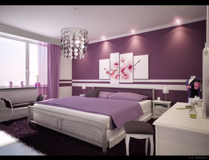 How to decorate a dark purple bedroom